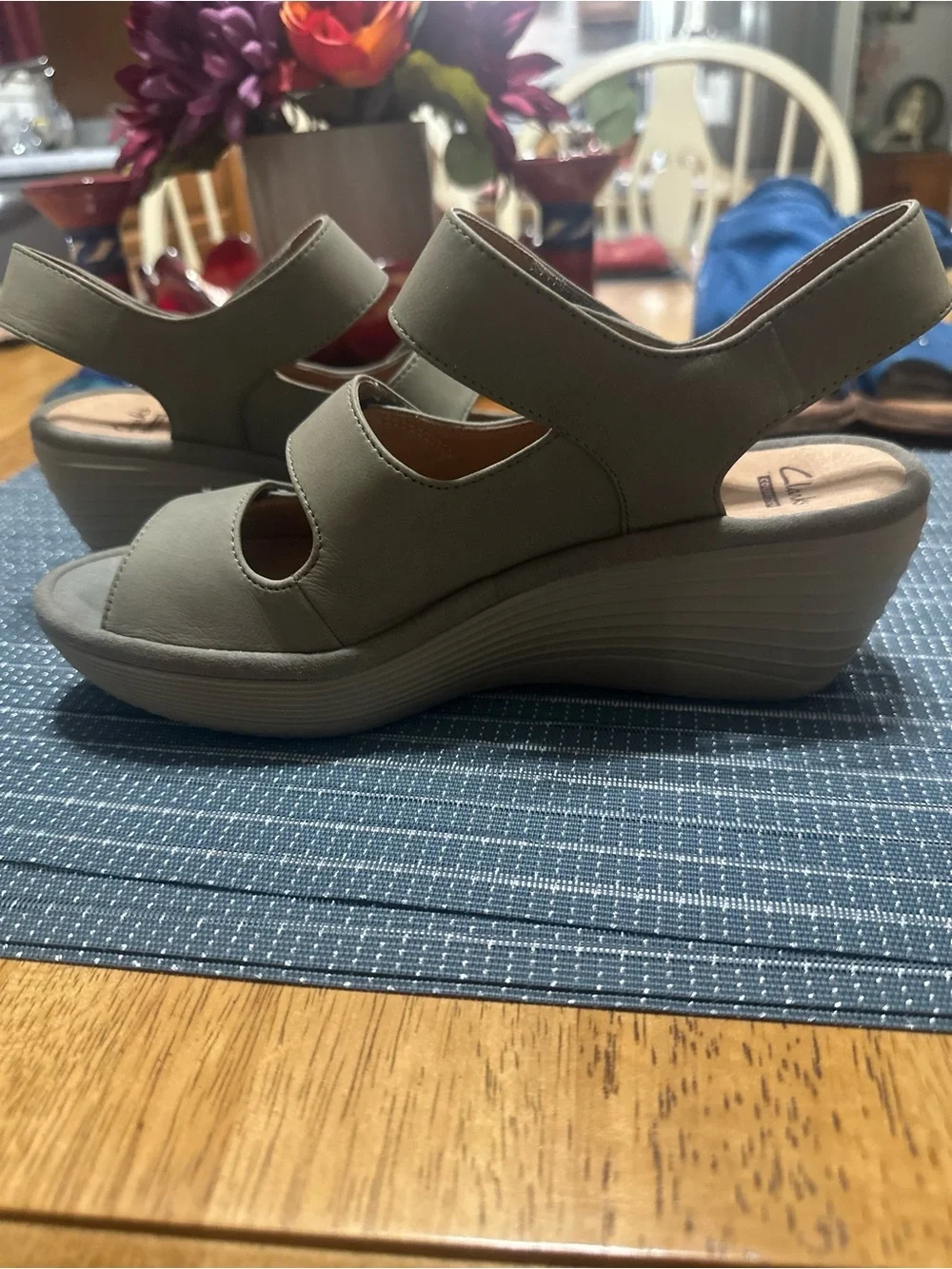 Clarks Olive Green Triple-Strap Comfort Sandals